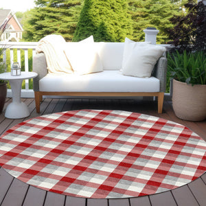 Homeroots 3' Stylish Brown Green Beige Plaid Washable Rug For Indoor And Outdoor Use - Durable And Chic 8' Round Polyester 601430