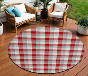 Homeroots 3' Stylish Brown Green Beige Plaid Washable Rug For Indoor And Outdoor Use - Durable And Chic 8' Round Polyester 601430