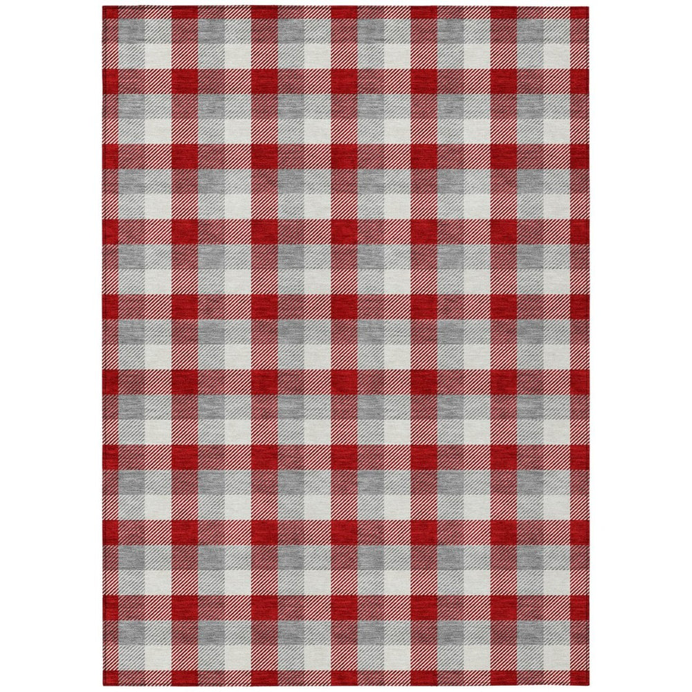 HomeRoots 5' Classic Plaid Indoor Outdoor Area Rug - Durable Red, Gray & Beige Design for Versatile Spaces 8' X 10' 601431