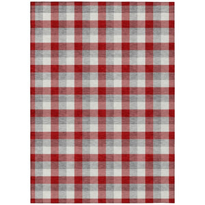 HomeRoots 5' Classic Plaid Indoor Outdoor Area Rug - Durable Red, Gray & Beige Design for Versatile Spaces 8' X 10' 601431