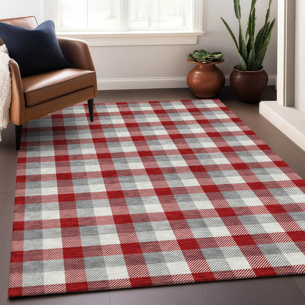 Homeroots 3' Stylish Brown Green Beige Plaid Washable Rug For Indoor And Outdoor Use - Durable And Chic 9' X 12' Polyester 601432