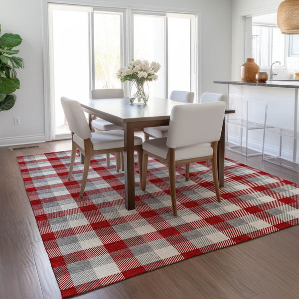 Homeroots 3' Stylish Brown Green Beige Plaid Washable Rug For Indoor And Outdoor Use - Durable And Chic 9' X 12' Polyester 601432