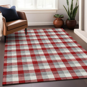 Homeroots 3' Stylish Brown Green Beige Plaid Washable Rug For Indoor And Outdoor Use - Durable And Chic 10' X 14' Polyester 601433