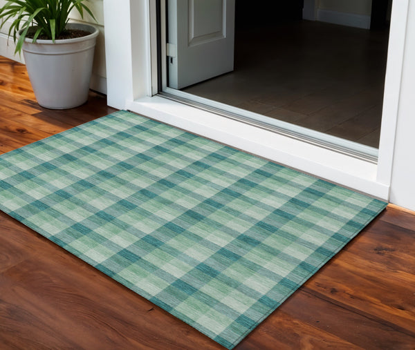 Homeroots 3' Stylish Brown Green Beige Plaid Washable Rug For Indoor And Outdoor Use - Durable And Chic 3' X 5' Polyester 601434