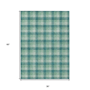 Homeroots 3' Stylish Brown Green Beige Plaid Washable Rug For Indoor And Outdoor Use - Durable And Chic 3' X 5' Polyester 601434