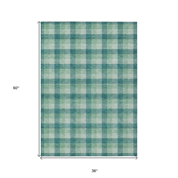 Homeroots 3' Stylish Brown Green Beige Plaid Washable Rug For Indoor And Outdoor Use - Durable And Chic 3' X 5' Polyester 601434