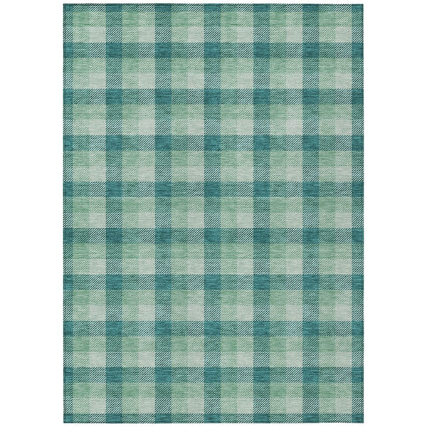 HomeRoots 5' Blue and Green Plaid Washable Indoor Outdoor Area Rug - Stylish, Stain-Resistant, Easy Care Design 5' X 8' 601435