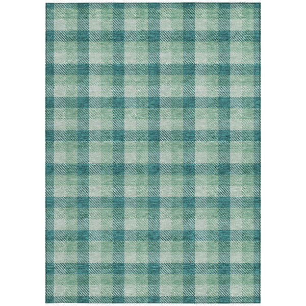 Homeroots 3' Stylish Brown Green Beige Plaid Washable Rug For Indoor And Outdoor Use - Durable And Chic 5' X 8' Polyester 601435