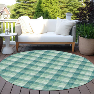 Homeroots 3' Stylish Brown Green Beige Plaid Washable Rug For Indoor And Outdoor Use - Durable And Chic 8' Round Polyester 601436