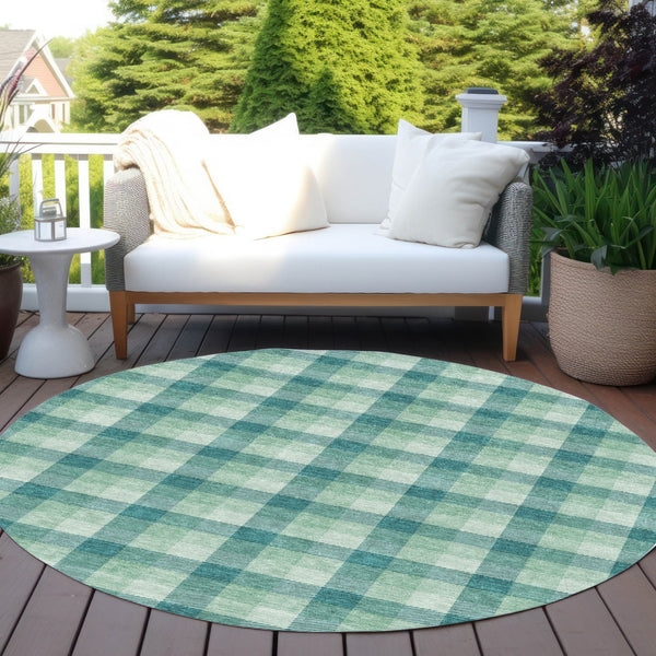 Homeroots 3' Stylish Brown Green Beige Plaid Washable Rug For Indoor And Outdoor Use - Durable And Chic 8' Round Polyester 601436