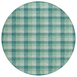 HomeRoots 5' Blue and Green Plaid Washable Indoor Outdoor Area Rug - Stylish, Stain-Resistant, Easy Care Design 8' Round 601436