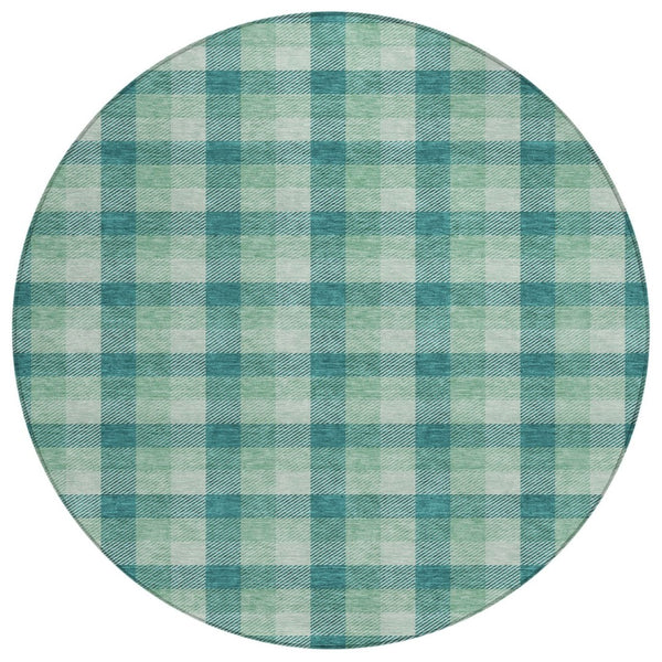 HomeRoots 5' Blue and Green Plaid Washable Indoor Outdoor Area Rug - Stylish, Stain-Resistant, Easy Care Design 8' Round 601436