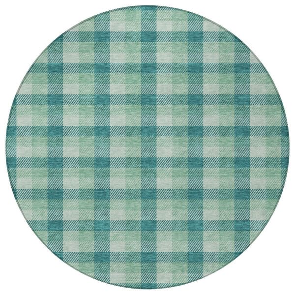 Homeroots 3' Stylish Brown Green Beige Plaid Washable Rug For Indoor And Outdoor Use - Durable And Chic 8' Round Polyester 601436