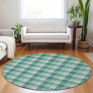 Homeroots 3' Stylish Brown Green Beige Plaid Washable Rug For Indoor And Outdoor Use - Durable And Chic 8' Round Polyester 601436