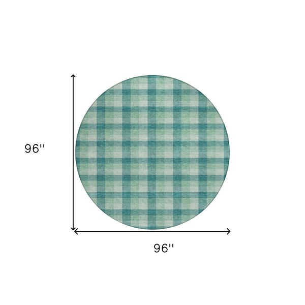 Homeroots 3' Stylish Brown Green Beige Plaid Washable Rug For Indoor And Outdoor Use - Durable And Chic 8' Round Polyester 601436