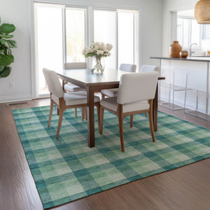 Homeroots 3' Stylish Brown Green Beige Plaid Washable Rug For Indoor And Outdoor Use - Durable And Chic 8' X 10' Polyester 601437