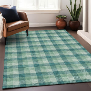 Homeroots 3' Stylish Brown Green Beige Plaid Washable Rug For Indoor And Outdoor Use - Durable And Chic 10' X 14' Polyester 601439