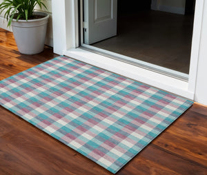 Homeroots 3' Stylish Brown Green Beige Plaid Washable Rug For Indoor And Outdoor Use - Durable And Chic 3' X 5' Polyester 601440