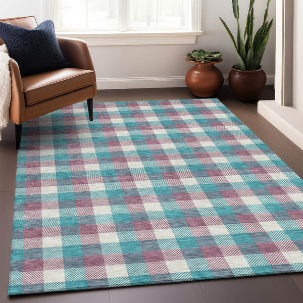Homeroots 3' Stylish Brown Green Beige Plaid Washable Rug For Indoor And Outdoor Use - Durable And Chic 3' X 5' Polyester 601440