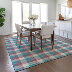 Homeroots 3' Stylish Brown Green Beige Plaid Washable Rug For Indoor And Outdoor Use - Durable And Chic 3' X 5' Polyester 601440