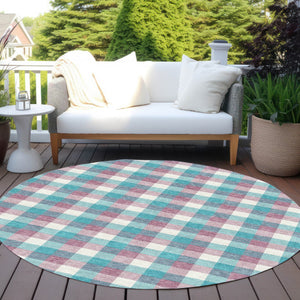Homeroots 3' Stylish Brown Green Beige Plaid Washable Rug For Indoor And Outdoor Use - Durable And Chic 8' Round Polyester 601442