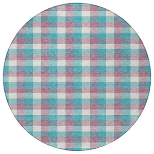 Homeroots 3' Stylish Brown Green Beige Plaid Washable Rug For Indoor And Outdoor Use - Durable And Chic 8' Round Polyester 601442
