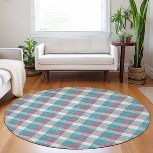 Homeroots 3' Stylish Brown Green Beige Plaid Washable Rug For Indoor And Outdoor Use - Durable And Chic 8' Round Polyester 601442