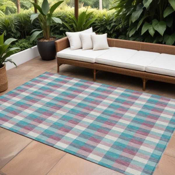 Homeroots 3' Stylish Brown Green Beige Plaid Washable Rug For Indoor And Outdoor Use - Durable And Chic 8' X 10' Polyester 601443