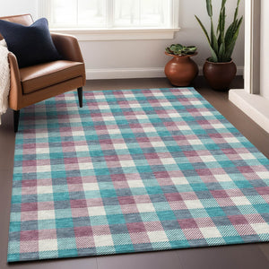 Homeroots 3' Stylish Brown Green Beige Plaid Washable Rug For Indoor And Outdoor Use - Durable And Chic 8' X 10' Polyester 601443