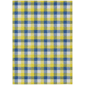 HomeRoots 5' Classic Yellow Blue Beige Plaid Washable Area Rug for Indoor Outdoor Spaces, Durable & Stylish 5' X 8' 601447