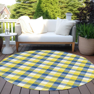 Homeroots 3' Stylish Brown Green Beige Plaid Washable Rug For Indoor And Outdoor Use - Durable And Chic 8' Round Polyester 601448