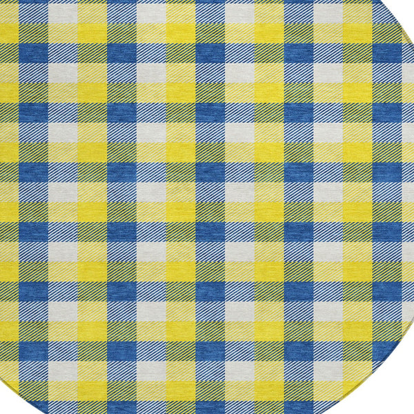 Homeroots 3' Stylish Brown Green Beige Plaid Washable Rug For Indoor And Outdoor Use - Durable And Chic 8' Round Polyester 601448
