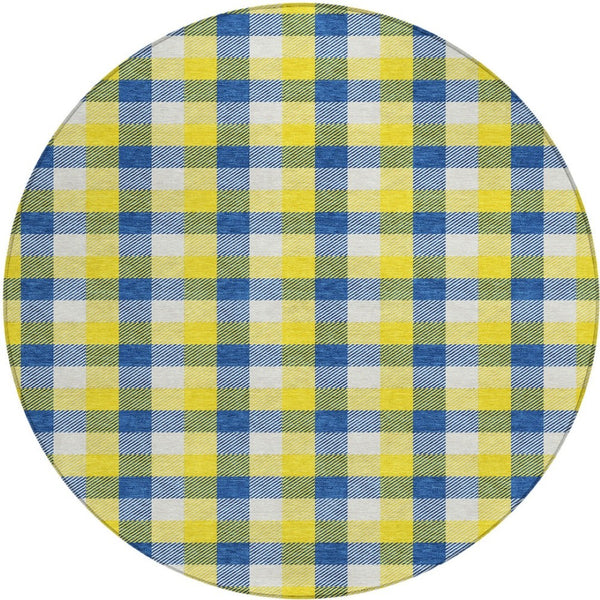 Homeroots 3' Stylish Brown Green Beige Plaid Washable Rug For Indoor And Outdoor Use - Durable And Chic 8' Round Polyester 601448