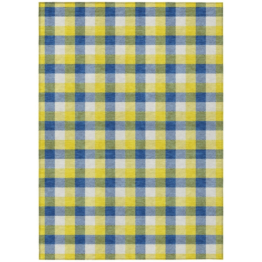 HomeRoots 9' X 12' Washable Plaid Area Rug in Yellow, Blue & Beige - Stylish, Durable for Indoor & Outdoor Use 601450