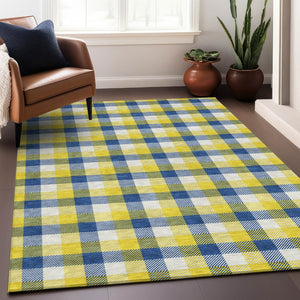 Homeroots 3' Stylish Brown Green Beige Plaid Washable Rug For Indoor And Outdoor Use - Durable And Chic 9' X 12' Polyester 601450