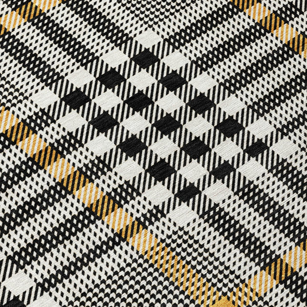 Homeroots 3' Stylish Black Gold & Ivory Plaid Washable Rug - Perfect For Indoor & Outdoor High Traffic Areas 3' X 5' Polyester 601452