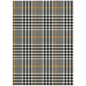 Homeroots 3' Stylish Black Gold & Ivory Plaid Washable Rug - Perfect For Indoor & Outdoor High Traffic Areas 5' X 8' Polyester 601453
