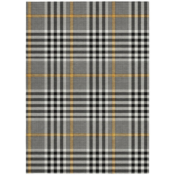Homeroots 3' Stylish Black Gold & Ivory Plaid Washable Rug - Perfect For Indoor & Outdoor High Traffic Areas 5' X 8' Polyester 601453