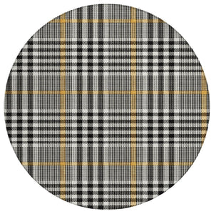HomeRoots 5' Stylish Black, Gold & Ivory Plaid Area Rug - Durable, Washable Design for Indoor & Outdoor Use 8' Round 601454