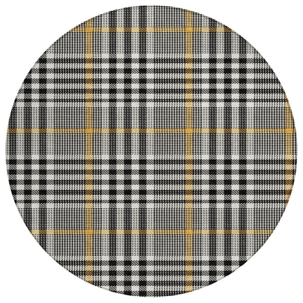 HomeRoots 5' Stylish Black, Gold & Ivory Plaid Area Rug - Durable, Washable Design for Indoor & Outdoor Use 8' Round 601454