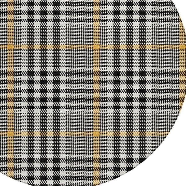 Homeroots 3' Stylish Black Gold & Ivory Plaid Washable Rug - Perfect For Indoor & Outdoor High Traffic Areas 8' Round Polyester 601454