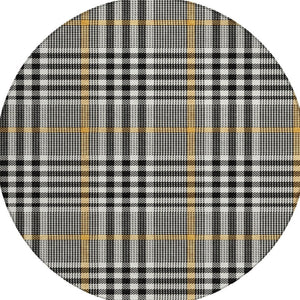 Homeroots 3' Stylish Black Gold & Ivory Plaid Washable Rug - Perfect For Indoor & Outdoor High Traffic Areas 8' Round Polyester 601454