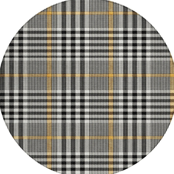 Homeroots 3' Stylish Black Gold & Ivory Plaid Washable Rug - Perfect For Indoor & Outdoor High Traffic Areas 8' Round Polyester 601454