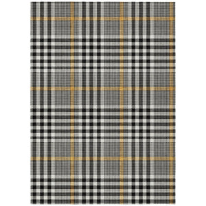 HomeRoots 5' Stylish Black, Gold & Ivory Plaid Area Rug - Durable, Washable Design for Indoor & Outdoor Use 8' X 10' 601455