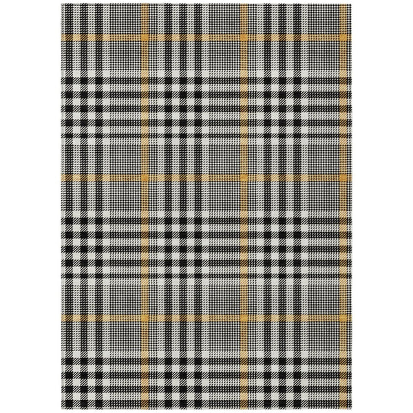 HomeRoots 5' Stylish Black, Gold & Ivory Plaid Area Rug - Durable, Washable Design for Indoor & Outdoor Use 8' X 10' 601455