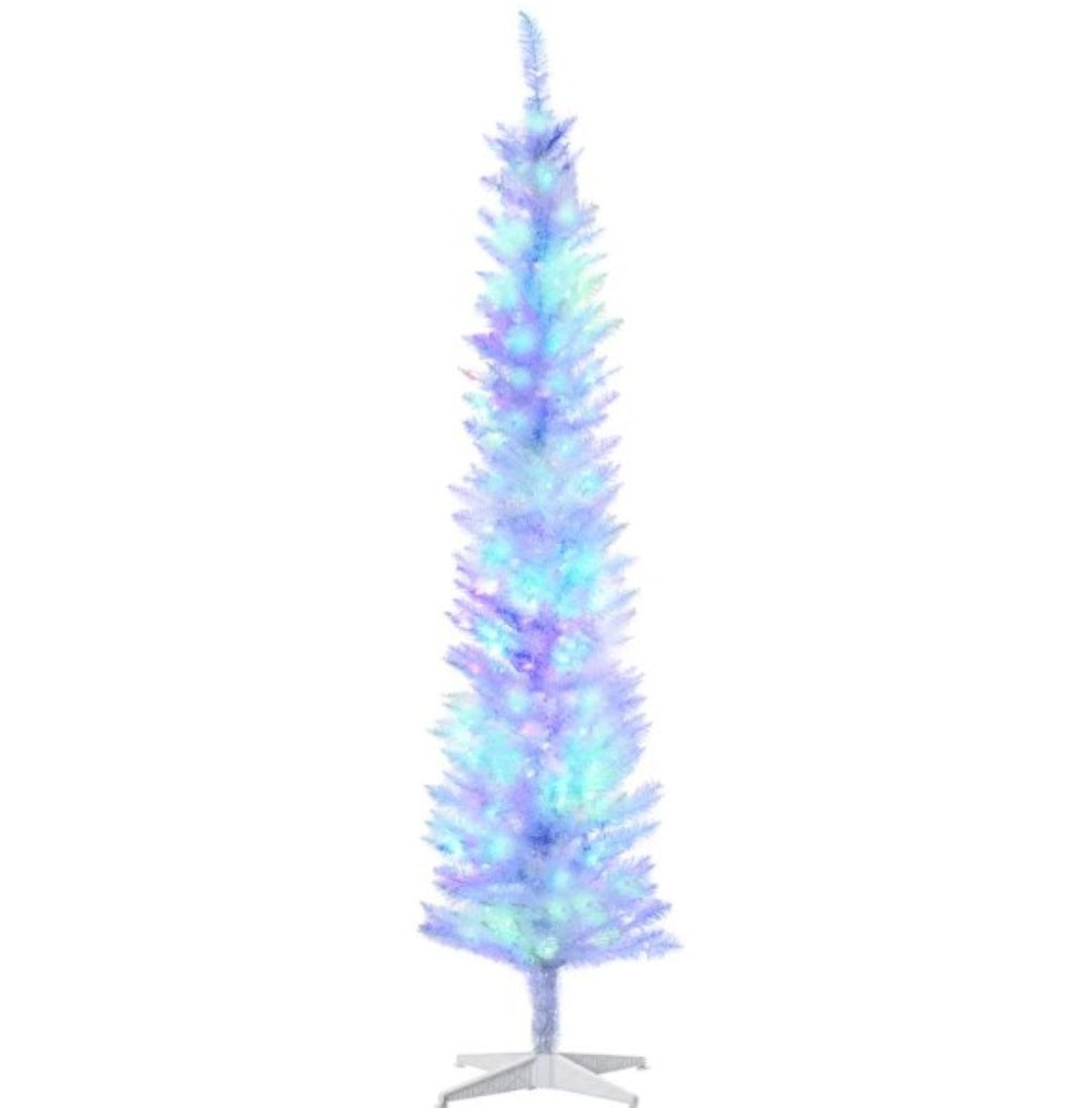 English Elm Pencil Slim Flocked Christmas Tree 6 Ft Snow Dusted Artificial with Sturdy Metal Base T3971P416740