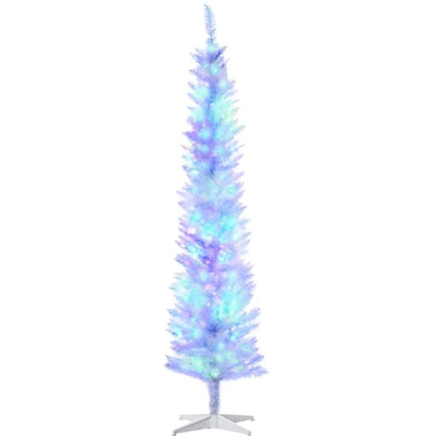 English Elm Pencil Slim Flocked Christmas Tree 6 Ft Snow Dusted Artificial with Sturdy Metal Base T3971P416740