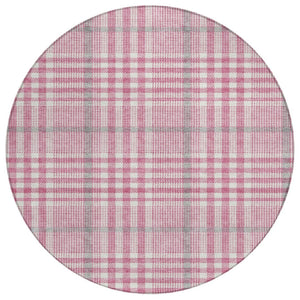 HomeRoots 5' Stylish Blush Gray and Ivory Plaid Washable Area Rug for Indoor and Outdoor Spaces, Durable Design 8' Round 601460