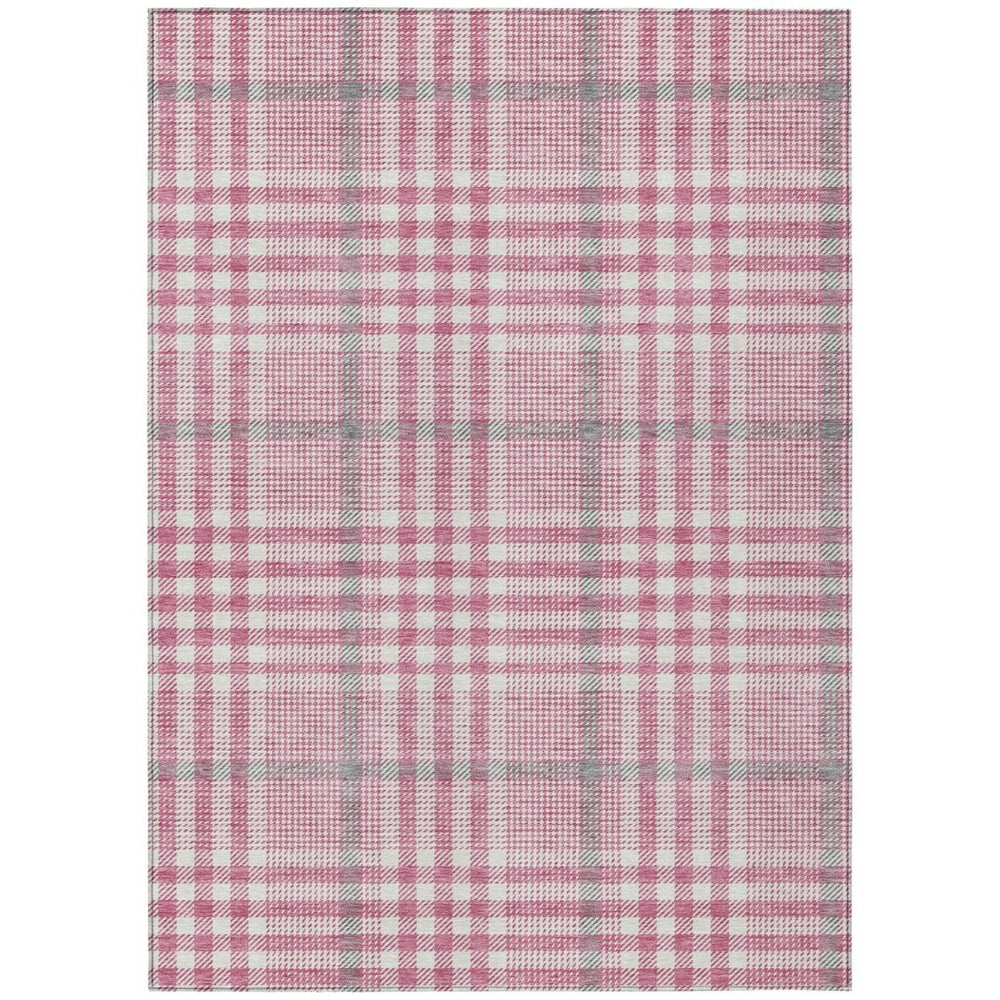 HomeRoots 9' X 12' Classic Blush Gray & Ivory Plaid Washable Rug – Stylish Indoor/Outdoor Versatility for Any Space 601462
