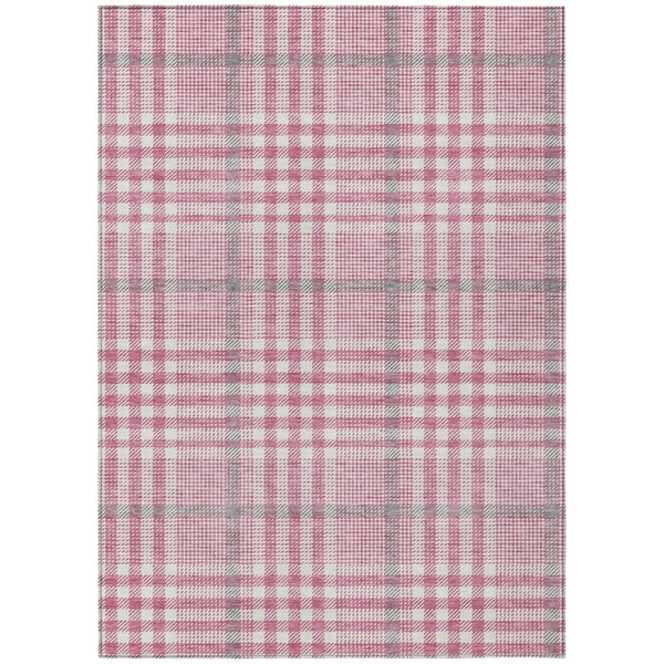HomeRoots 5' Stylish Blush Gray and Ivory Plaid Washable Area Rug for Indoor and Outdoor Spaces, Durable Design 10' X 14' 601463